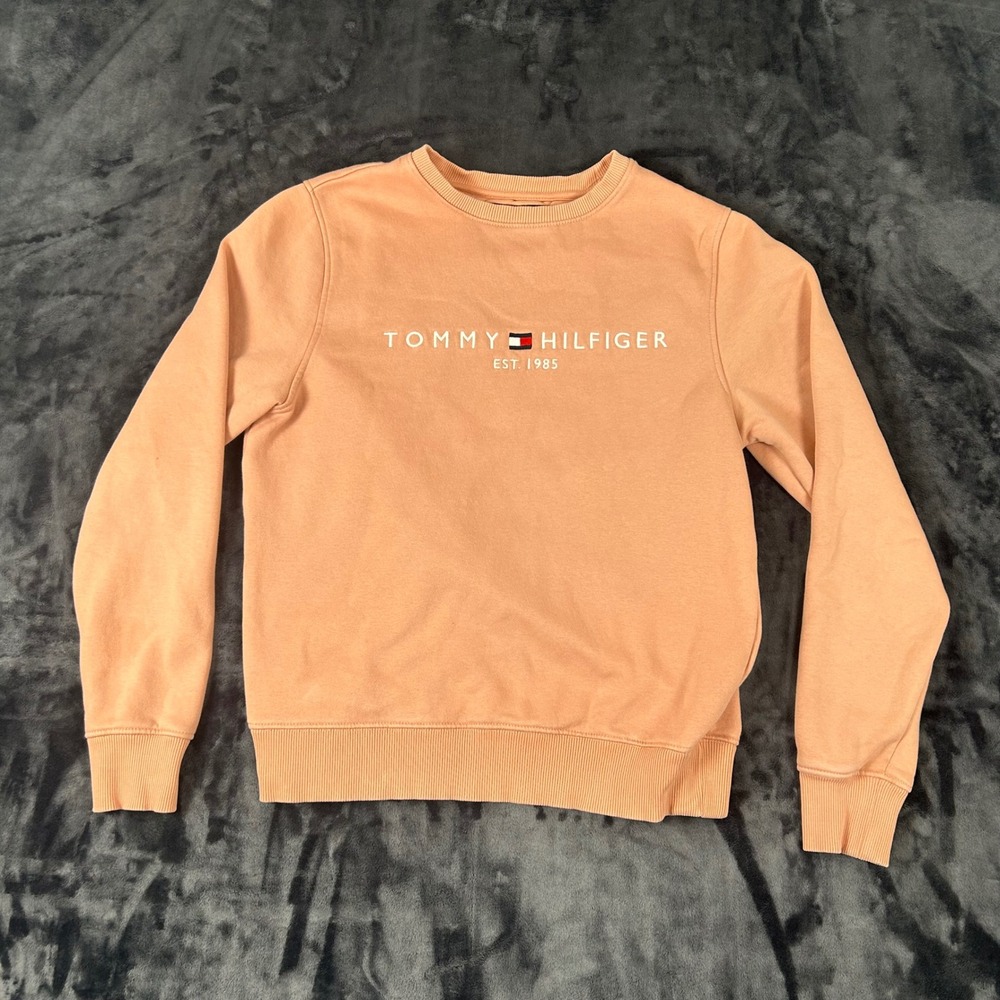 Tommy Hilfiger Sweatshirt Womens Small Peach Embroidered Logo Crewneck